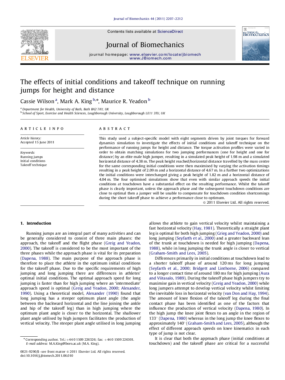 The effects of initial conditions and takeoff technique on running jumps for height and distance