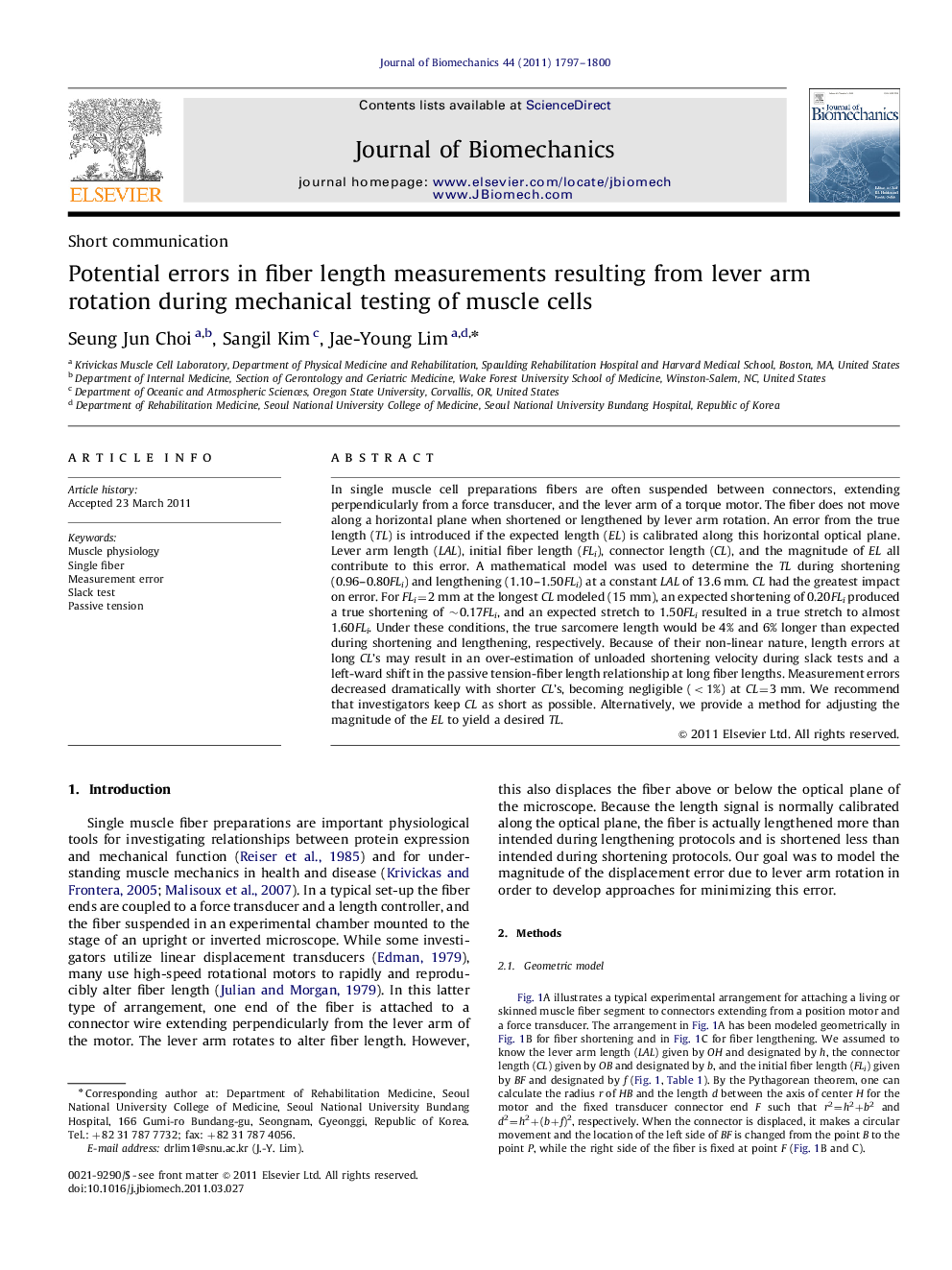 Potential errors in fiber length measurements resulting from lever arm rotation during mechanical testing of muscle cells