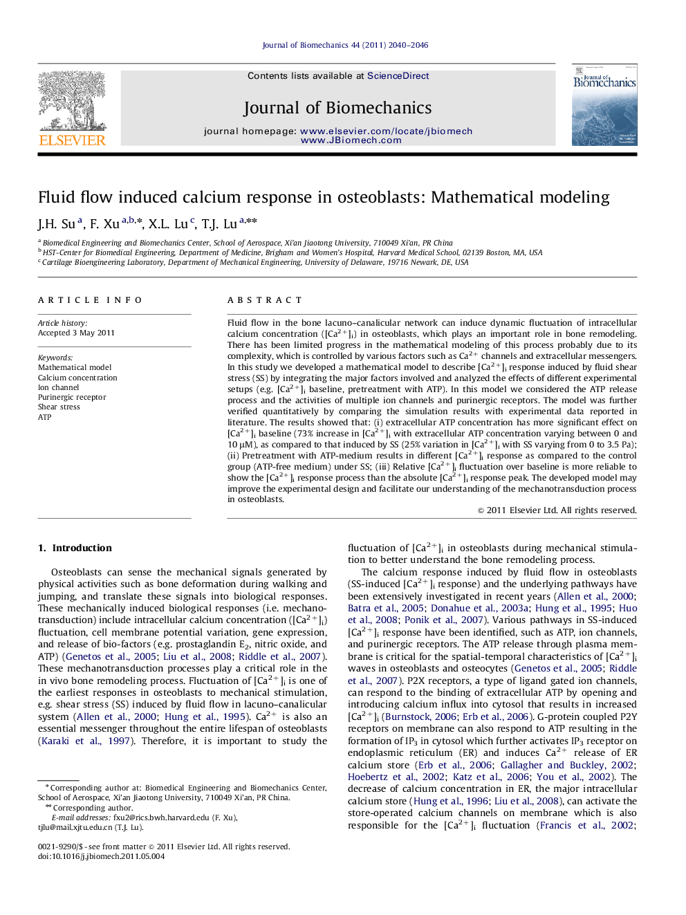 Fluid flow induced calcium response in osteoblasts: Mathematical modeling