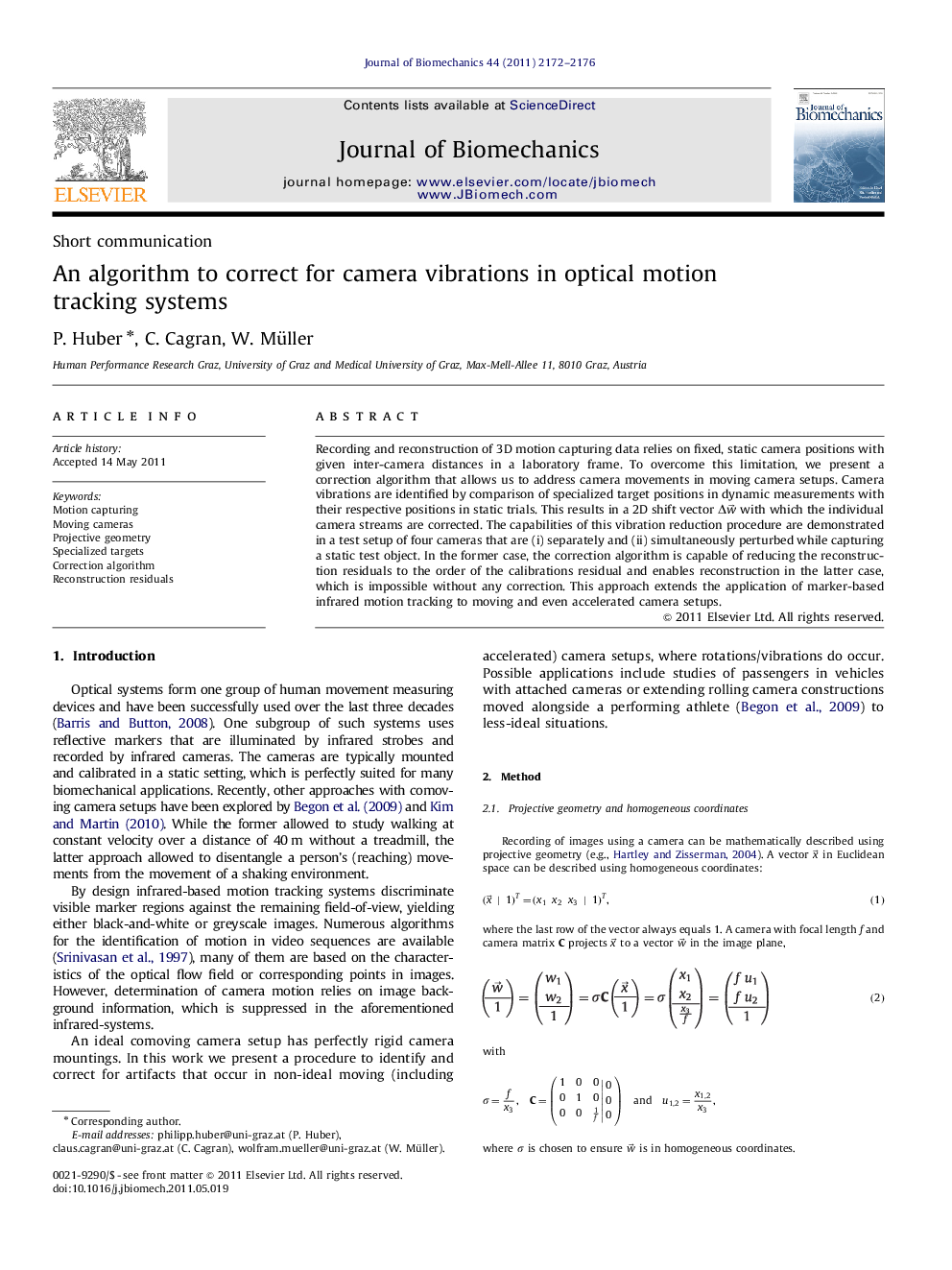 An algorithm to correct for camera vibrations in optical motion tracking systems