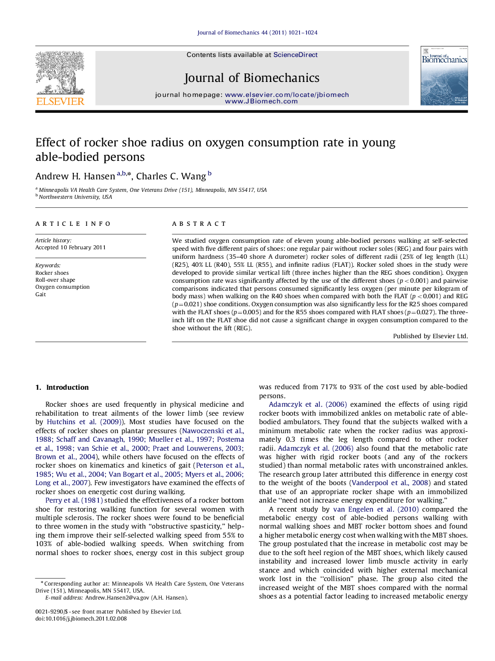 Effect of rocker shoe radius on oxygen consumption rate in young able-bodied persons