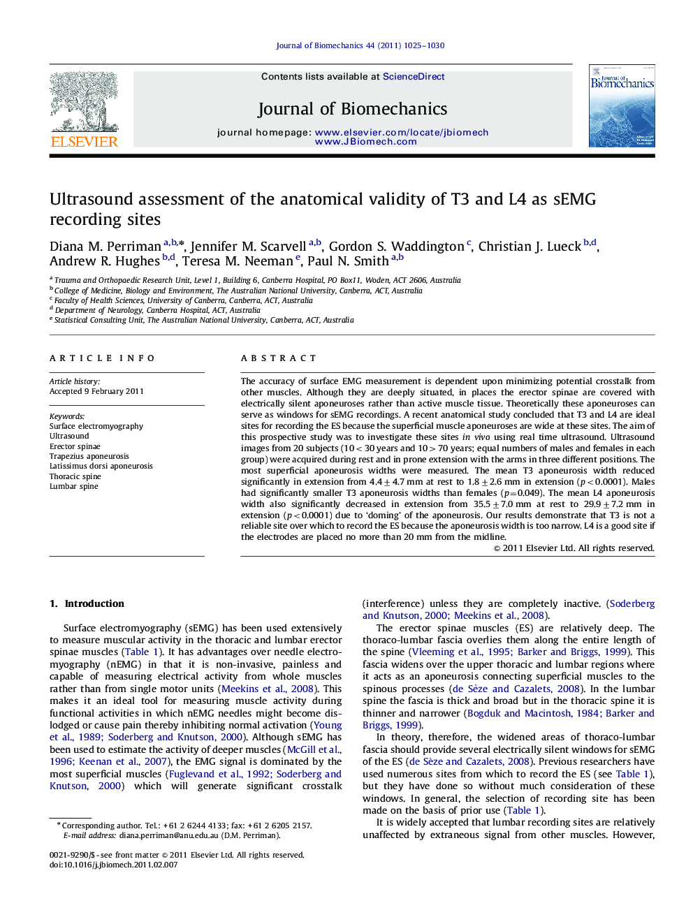 Ultrasound assessment of the anatomical validity of T3 and L4 as sEMG recording sites