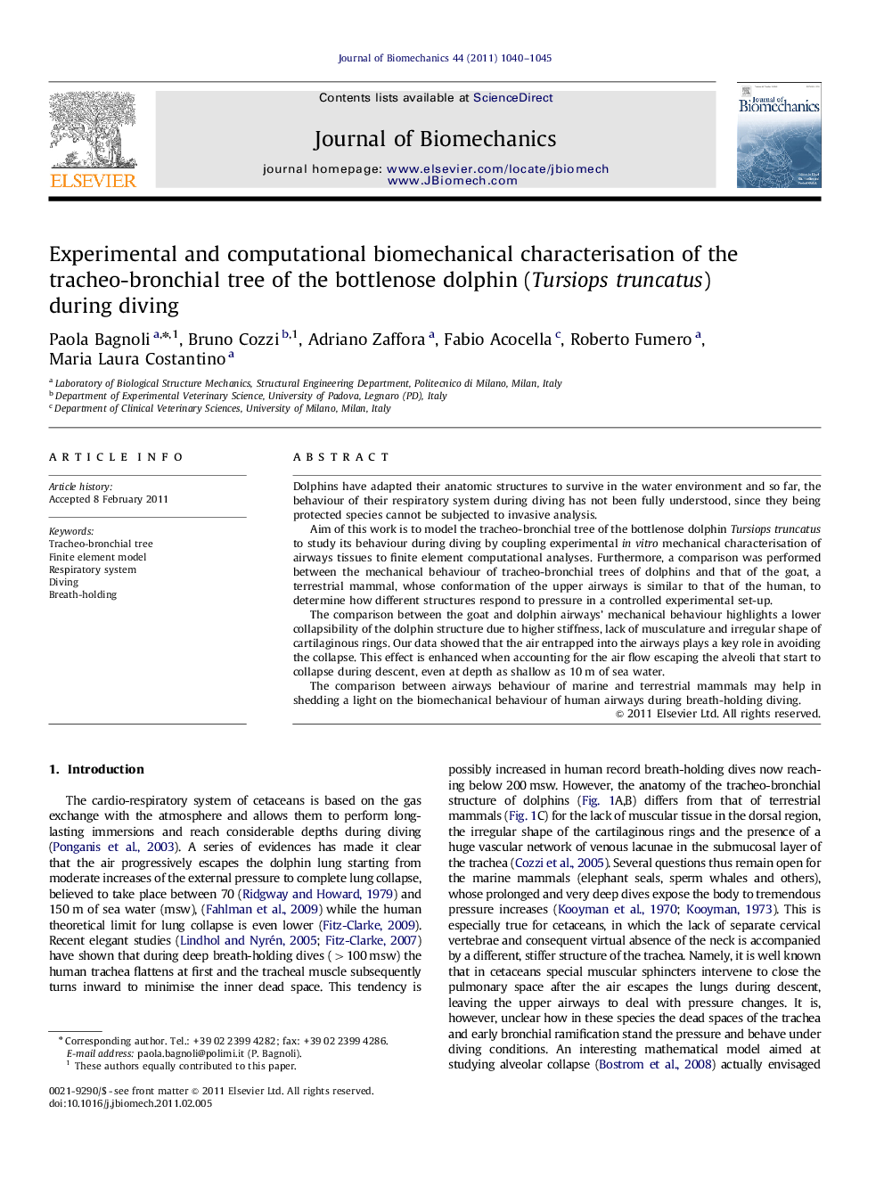 Experimental and computational biomechanical characterisation of the tracheo-bronchial tree of the bottlenose dolphin (Tursiops truncatus) during diving