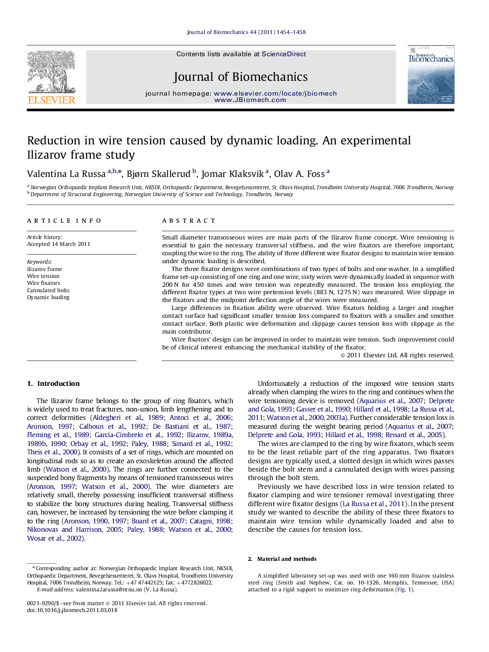 Reduction in wire tension caused by dynamic loading. An experimental Ilizarov frame study