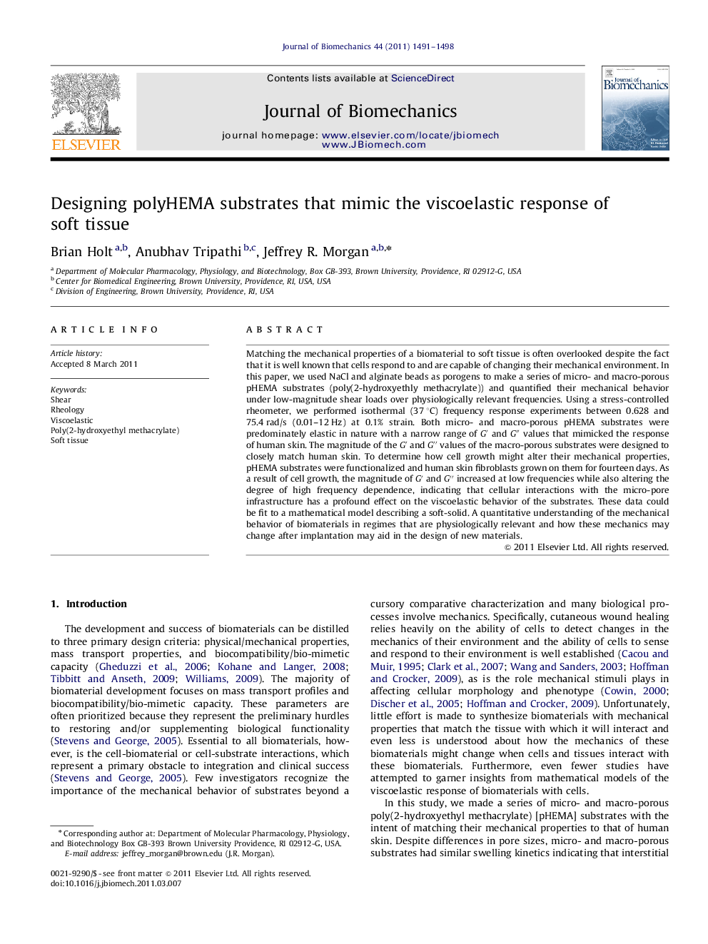 Designing polyHEMA substrates that mimic the viscoelastic response of soft tissue