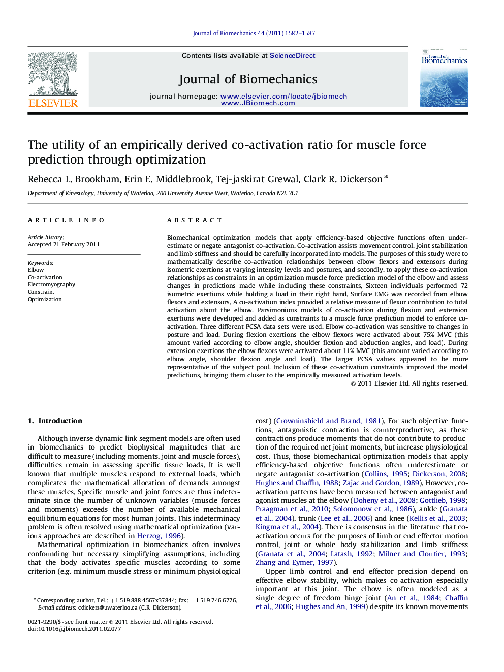 The utility of an empirically derived co-activation ratio for muscle force prediction through optimization