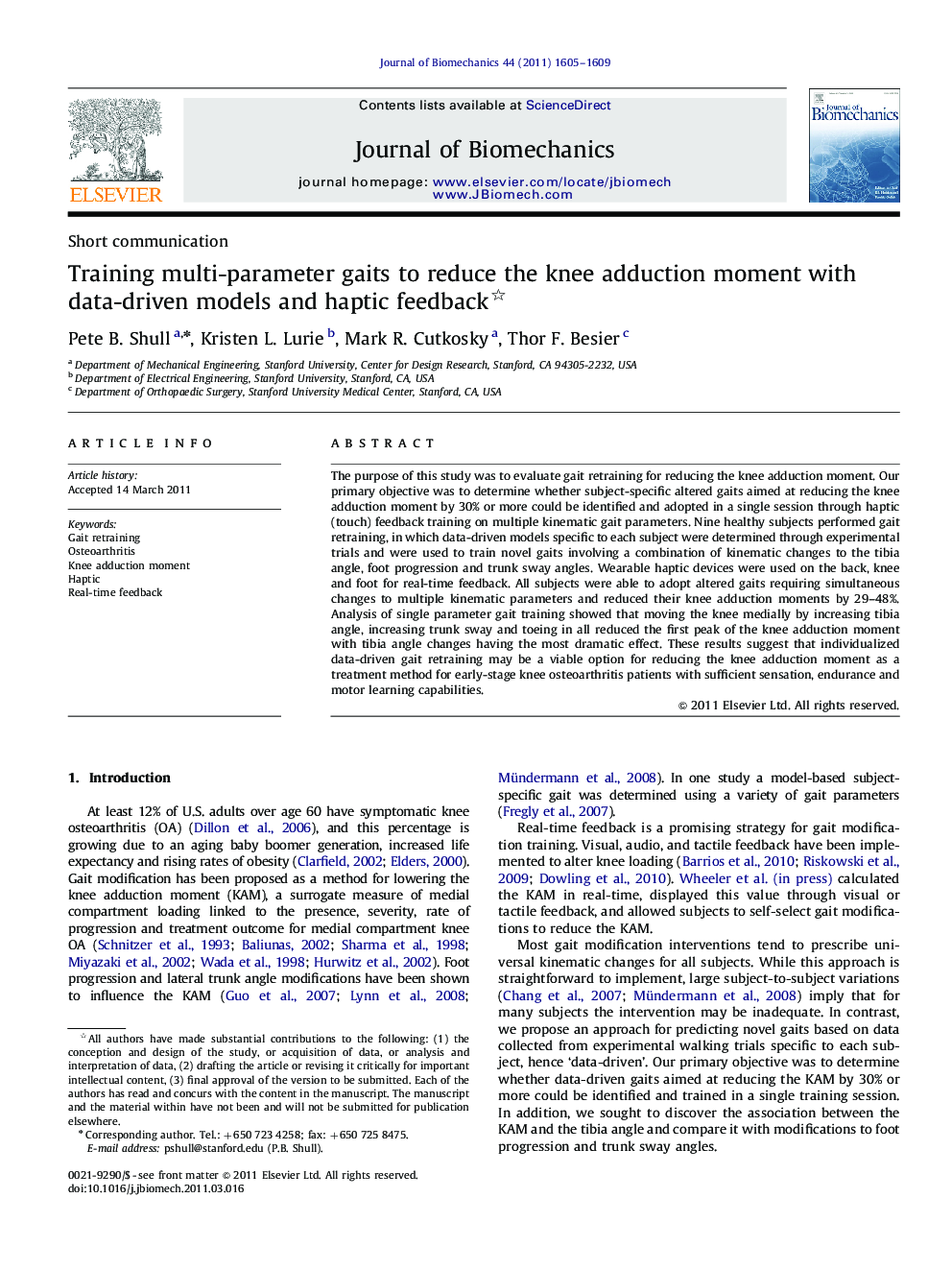 Training multi-parameter gaits to reduce the knee adduction moment with data-driven models and haptic feedback