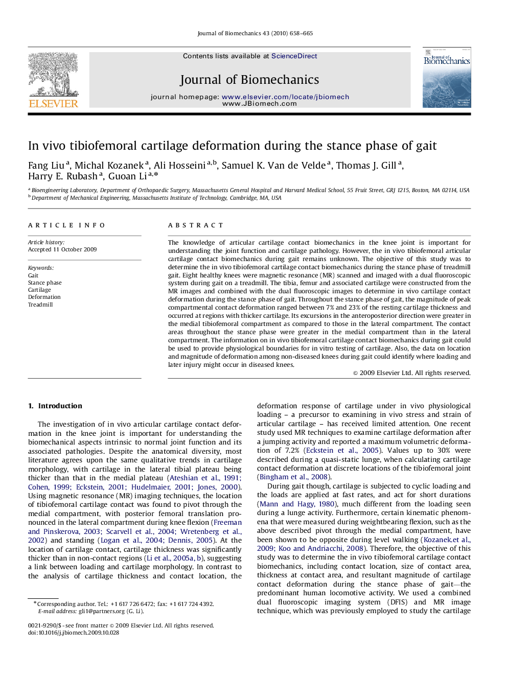 In vivo tibiofemoral cartilage deformation during the stance phase of gait