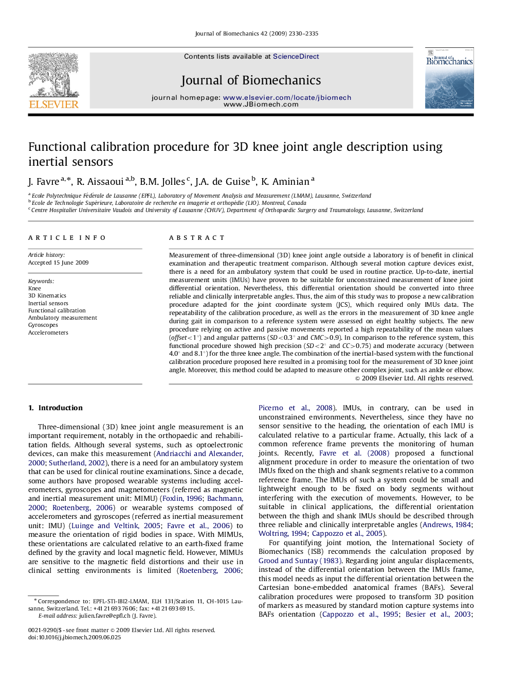 Functional calibration procedure for 3D knee joint angle description using inertial sensors