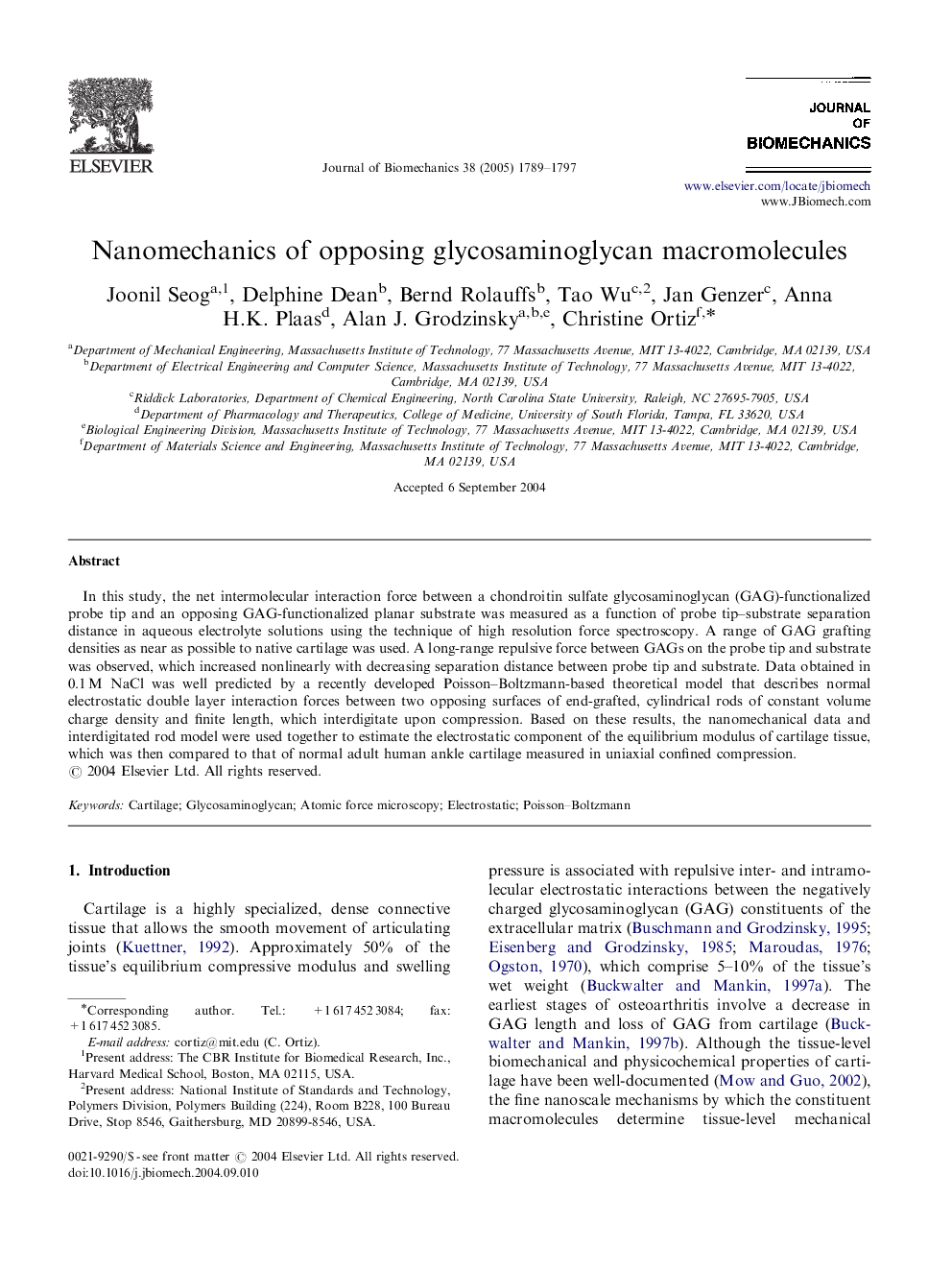 Nanomechanics of opposing glycosaminoglycan macromolecules