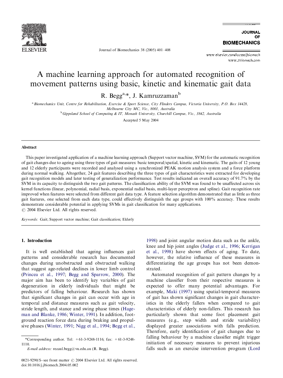 A machine learning approach for automated recognition of movement patterns using basic, kinetic and kinematic gait data