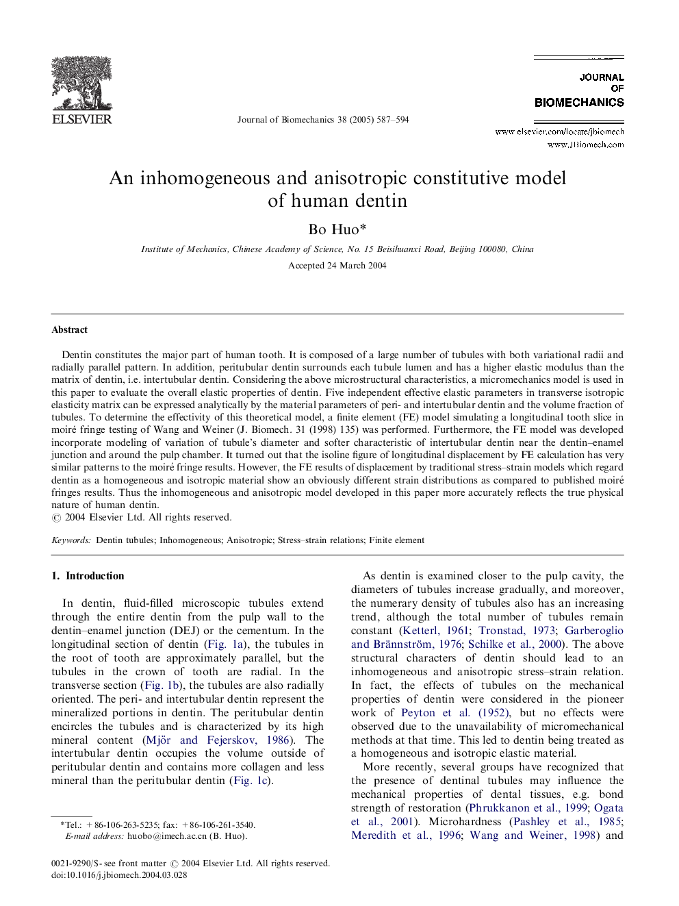 An inhomogeneous and anisotropic constitutive model of human dentin