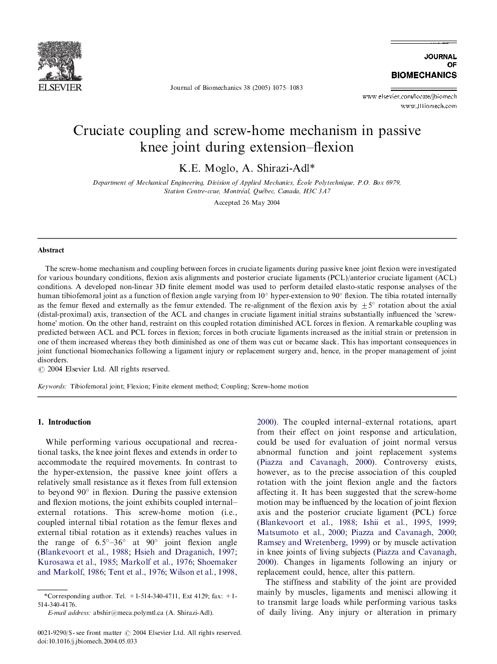 Cruciate coupling and screw-home mechanism in passive knee joint during extension-flexion