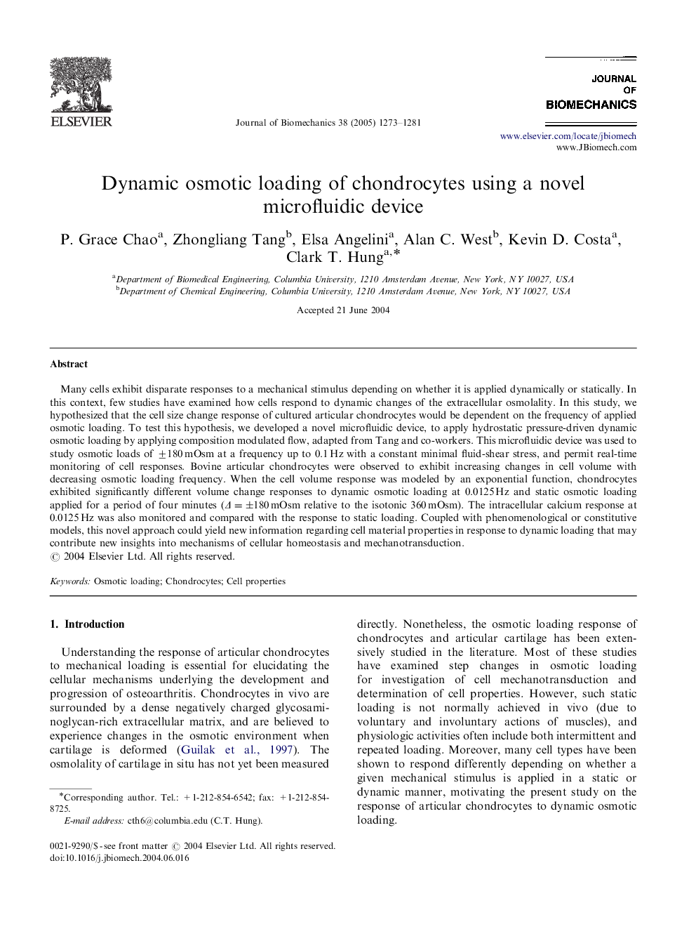 Dynamic osmotic loading of chondrocytes using a novel microfluidic device