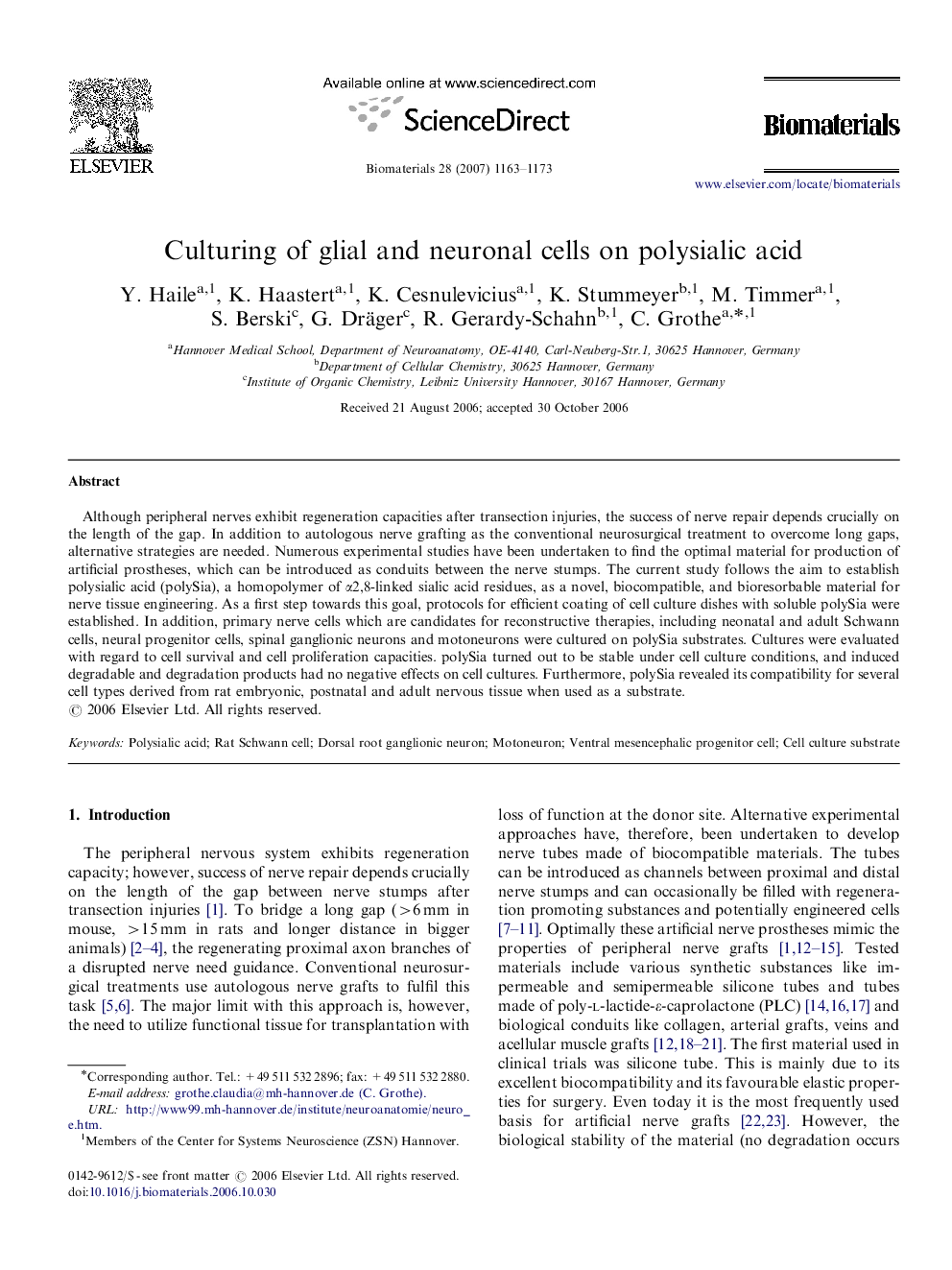 Culturing of glial and neuronal cells on polysialic acid