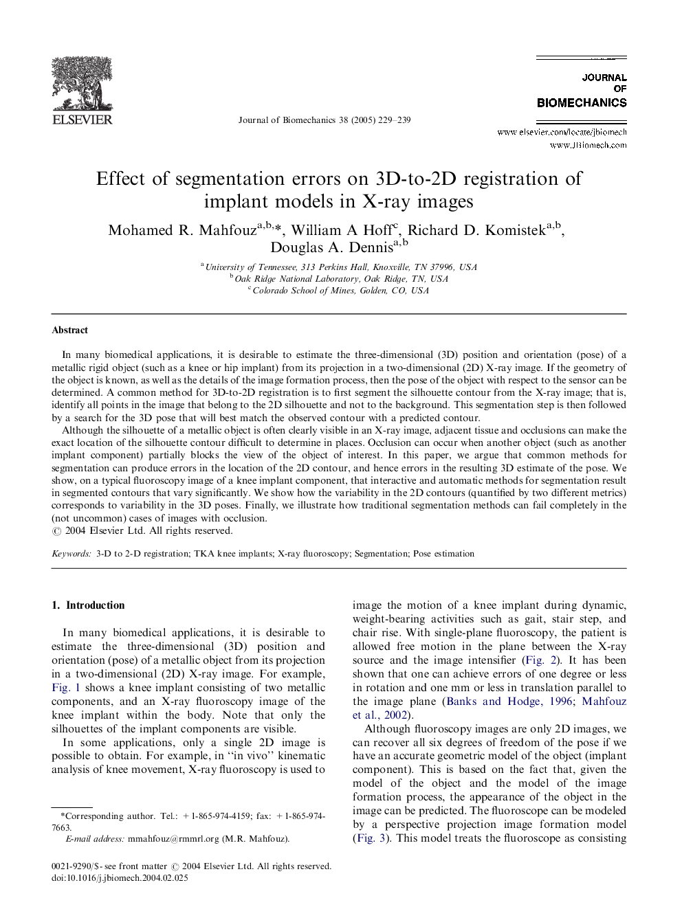 Effect of segmentation errors on 3D-to-2D registration of implant models in X-ray images