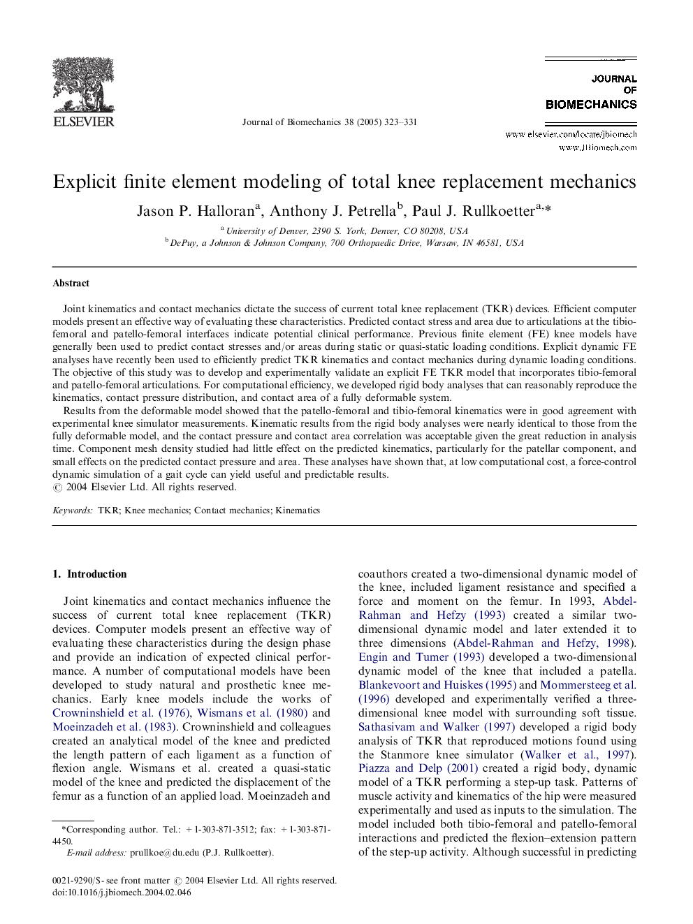 Explicit finite element modeling of total knee replacement mechanics