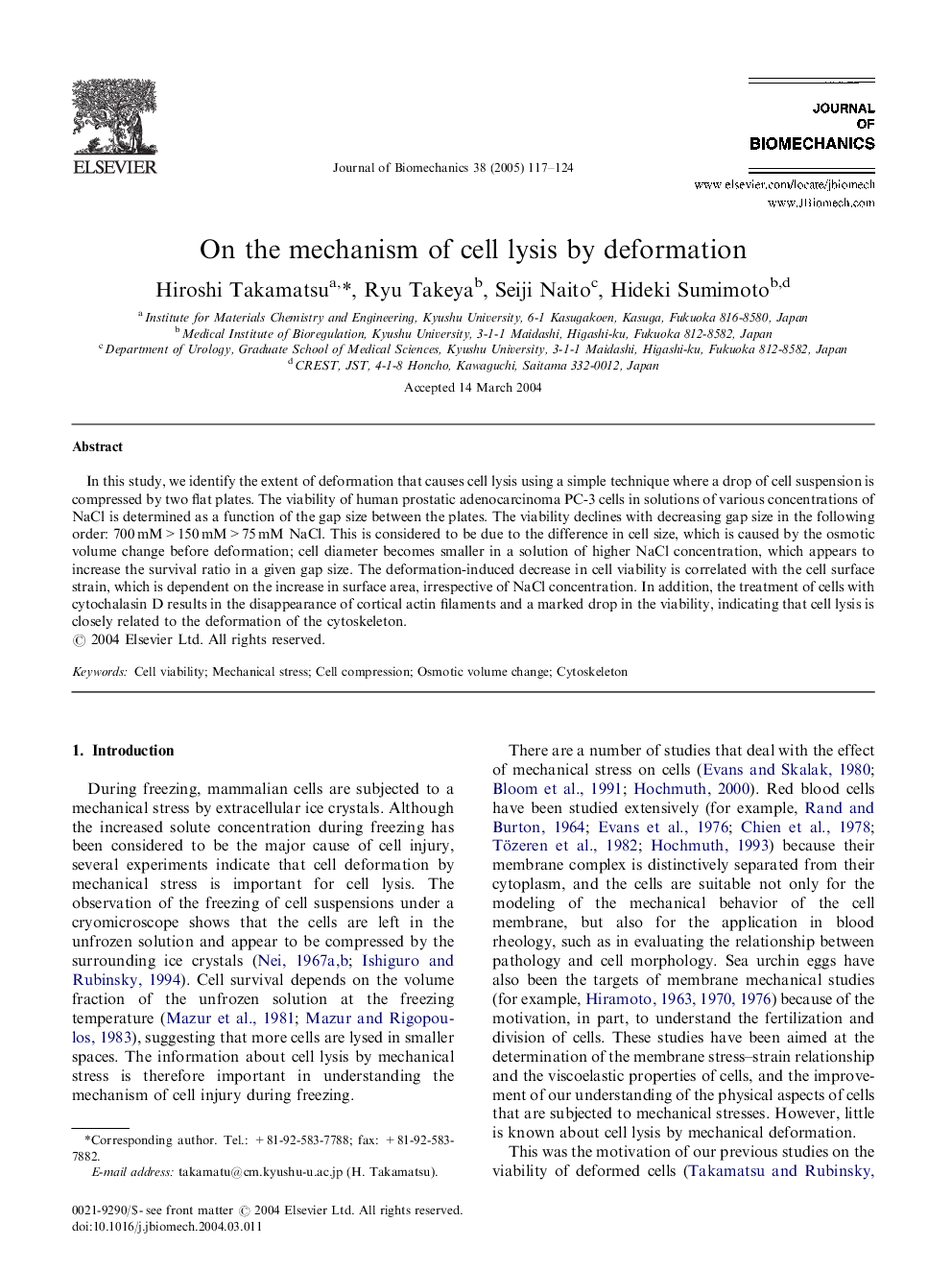 On the mechanism of cell lysis by deformation