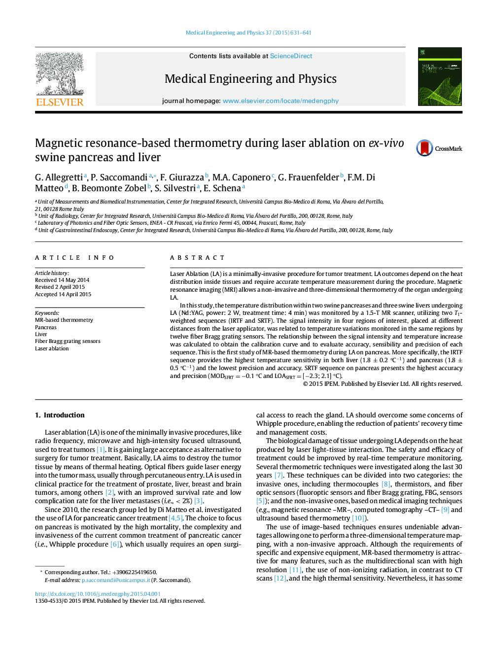 Magnetic resonance-based thermometry during laser ablation on ex-vivo swine pancreas and liver