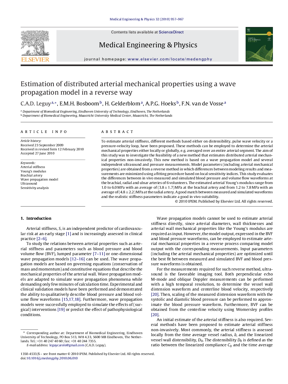 Estimation of distributed arterial mechanical properties using a wave propagation model in a reverse way