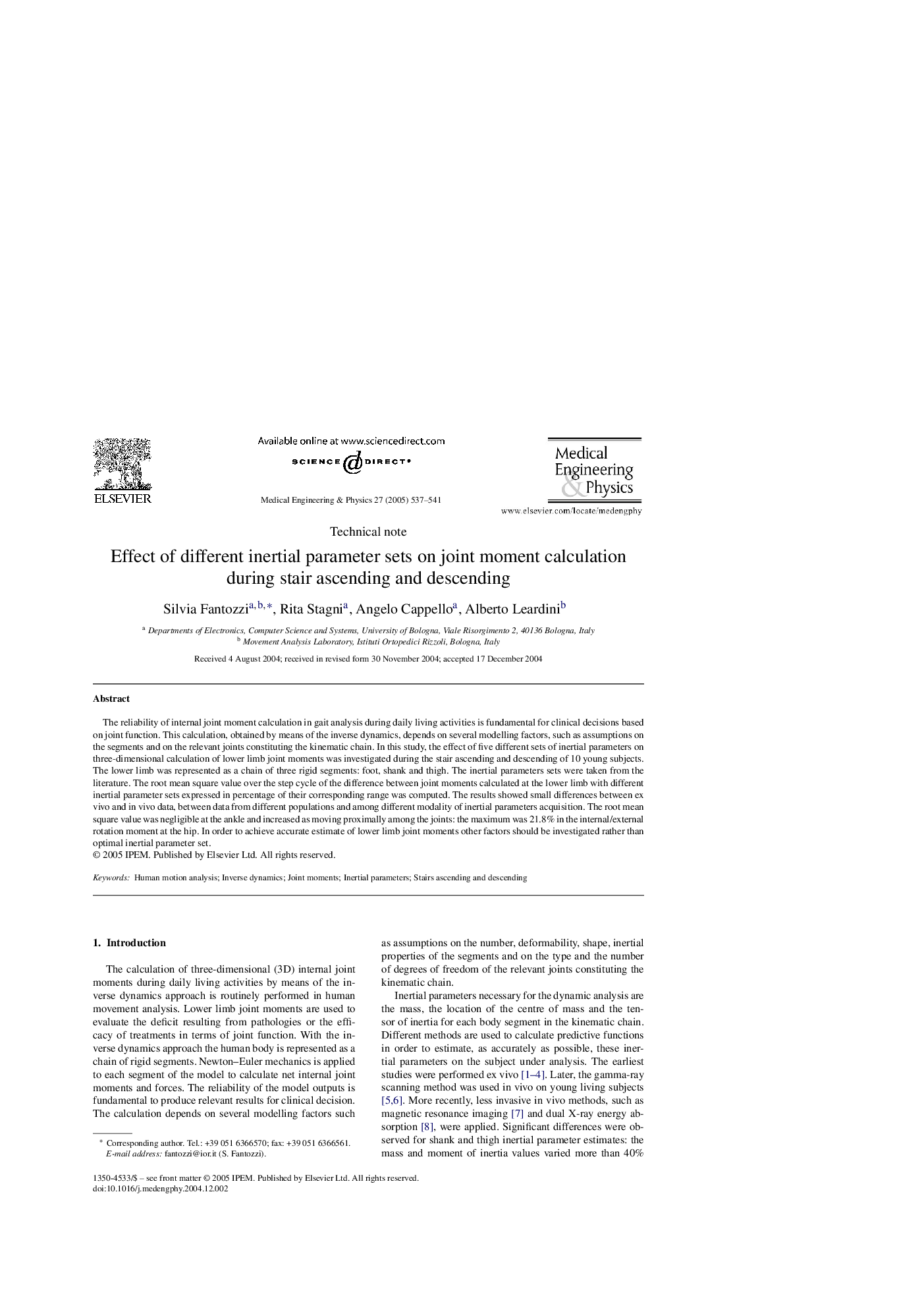 Effect of different inertial parameter sets on joint moment calculation during stair ascending and descending