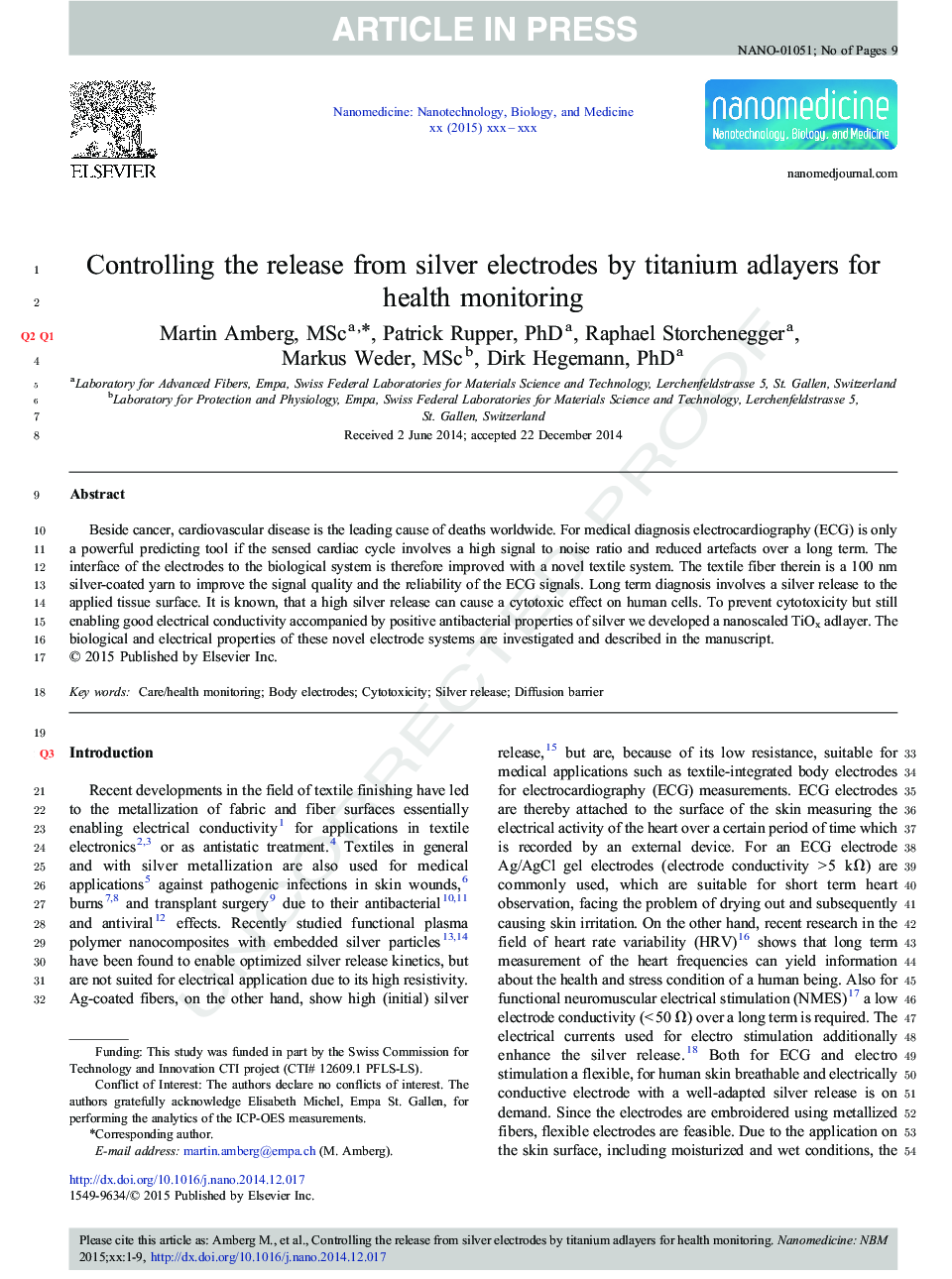 Controlling the release from silver electrodes by titanium adlayers for health monitoring