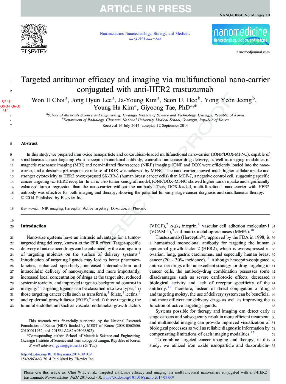 Targeted antitumor efficacy and imaging via multifunctional nano-carrier conjugated with anti-HER2 trastuzumab