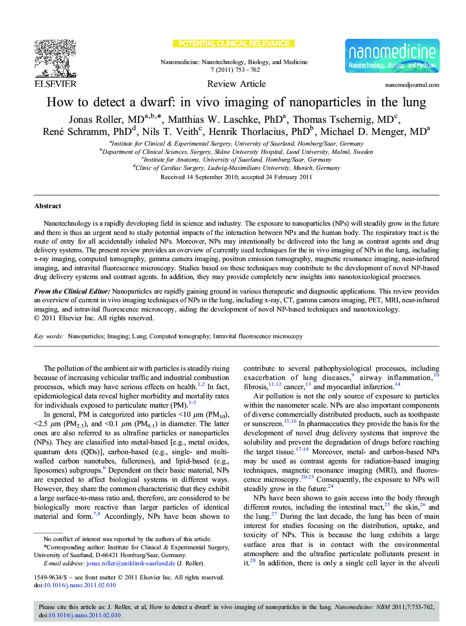 How to detect a dwarf: in vivo imaging of nanoparticles in the lung