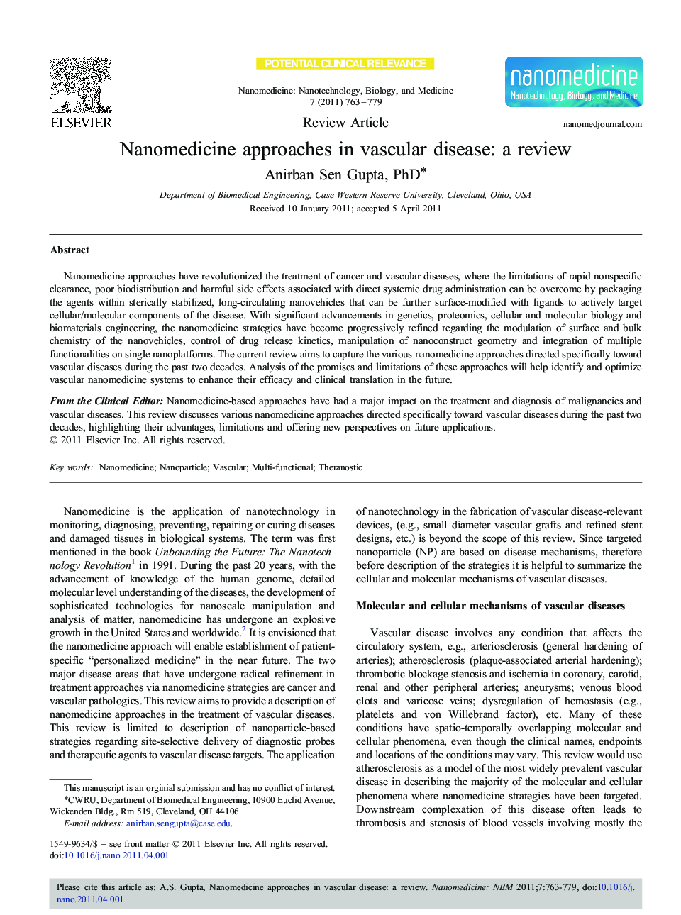 Nanomedicine approaches in vascular disease: a review