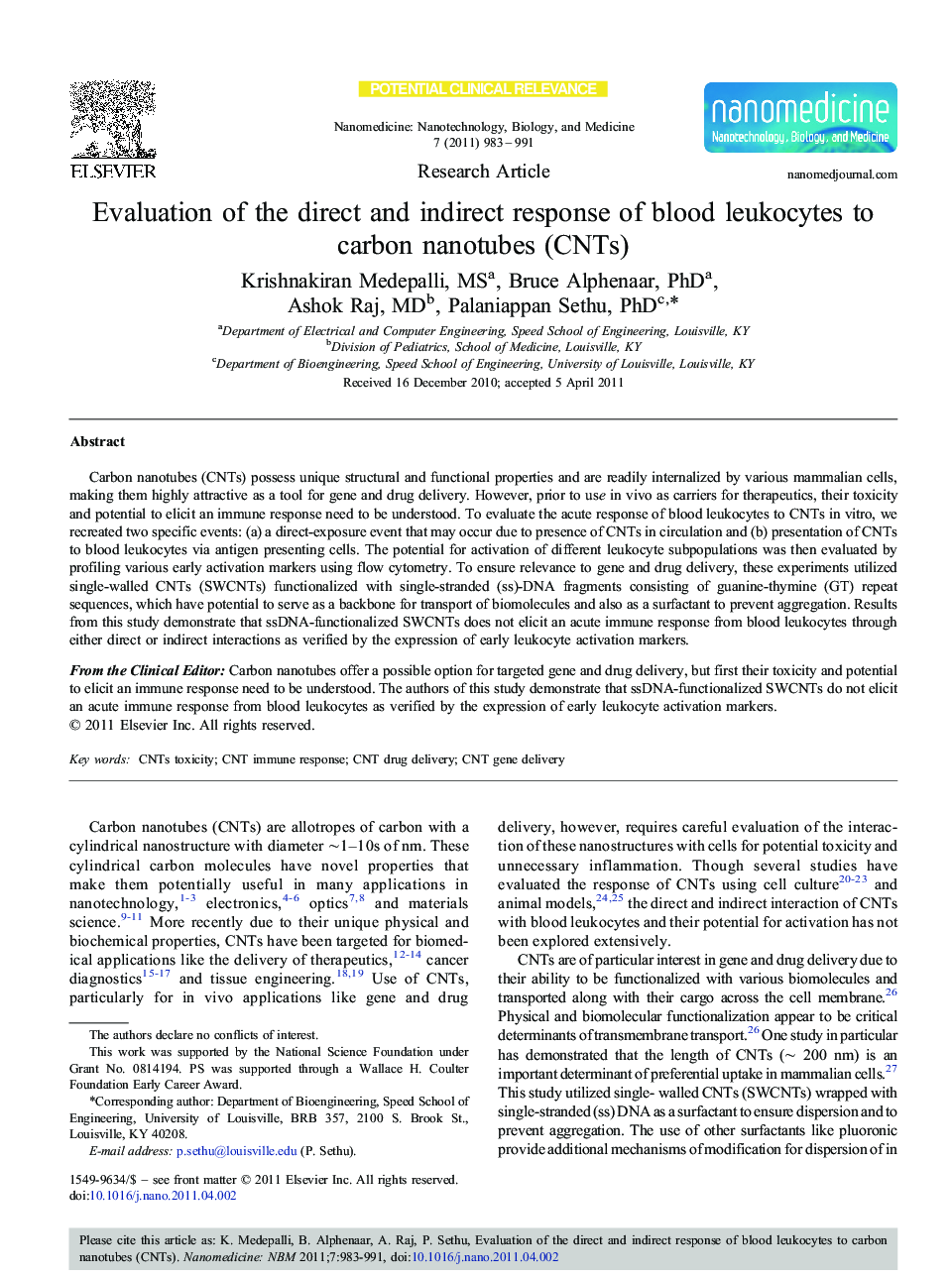 عکس صفحه اول مقاله: Evaluation of the direct and indirect response of blood leukocytes to carbon nanotubes (CNTs) Evaluation of the direct and indirect response of blood leukocytes to carbon nanotubes (CNTs)