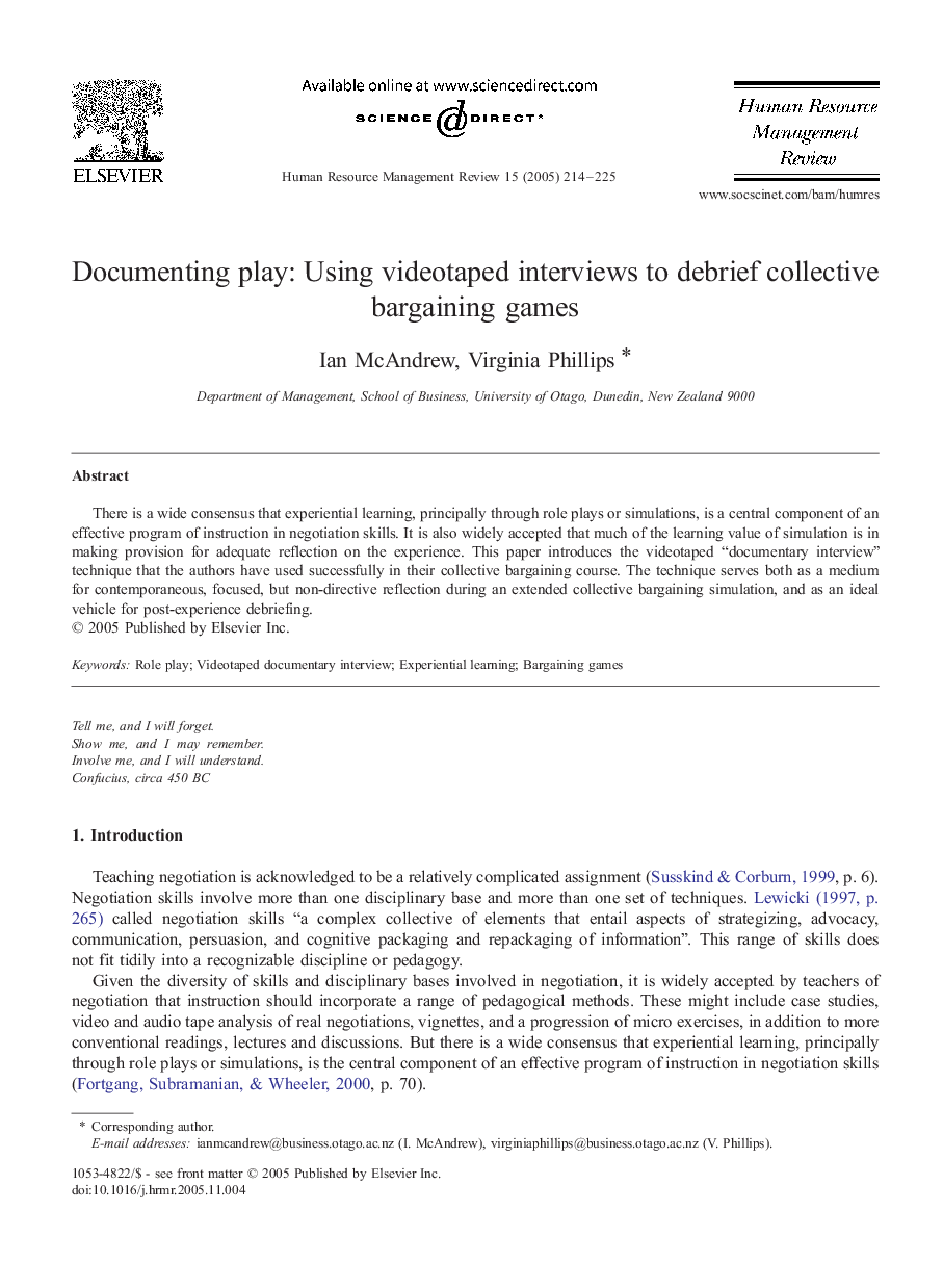 Documenting play: Using videotaped interviews to debrief collective bargaining games