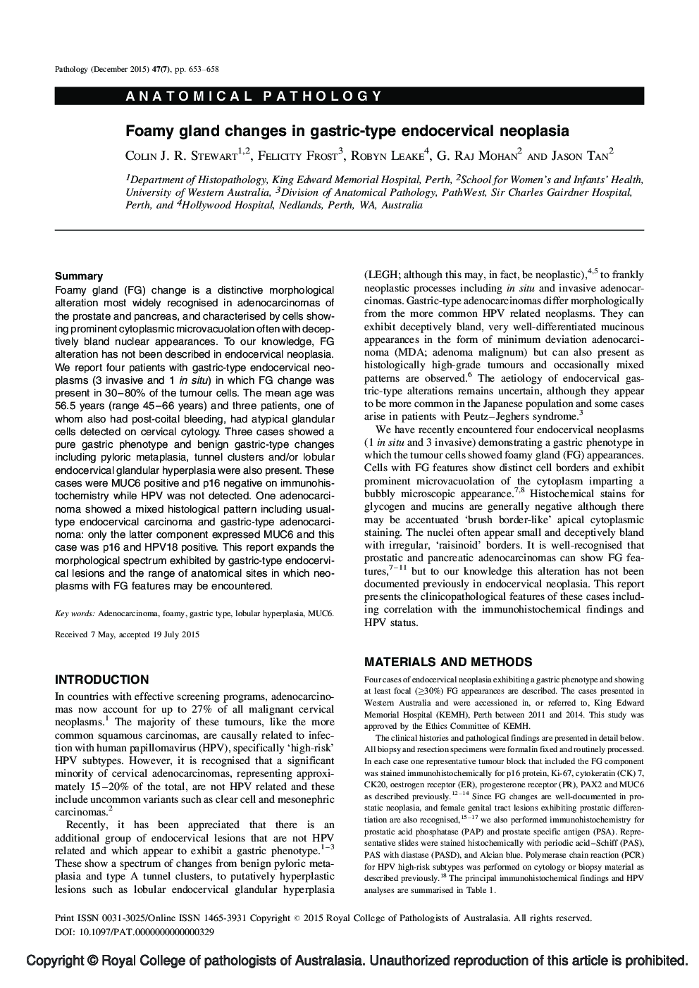 Foamy gland changes in gastric-type endocervical neoplasia