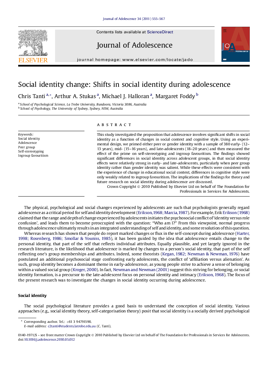 Social identity change: Shifts in social identity during adolescence