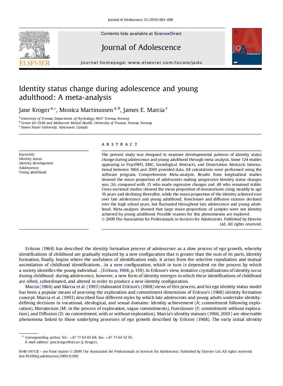 Identity status change during adolescence and young adulthood: A meta-analysis