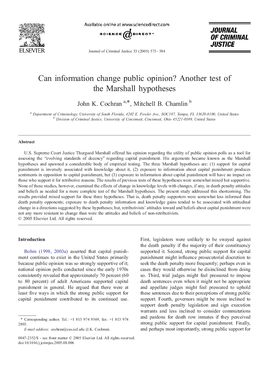 Can information change public opinion? Another test of the Marshall hypotheses