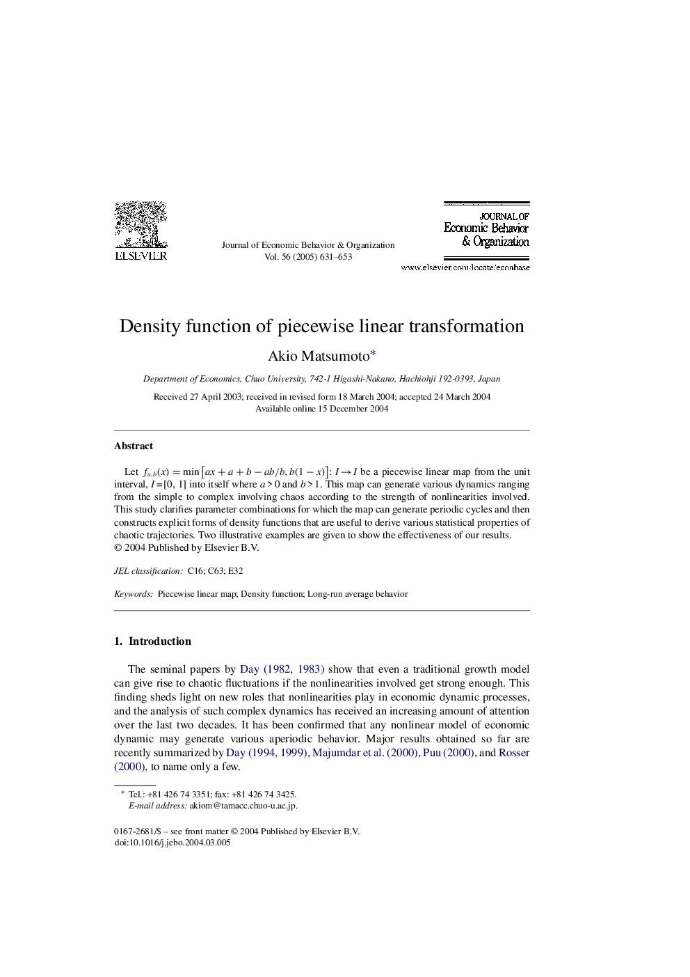 Density function of piecewise linear transformation