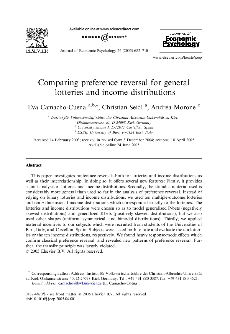 Comparing preference reversal for general lotteries and income distributions