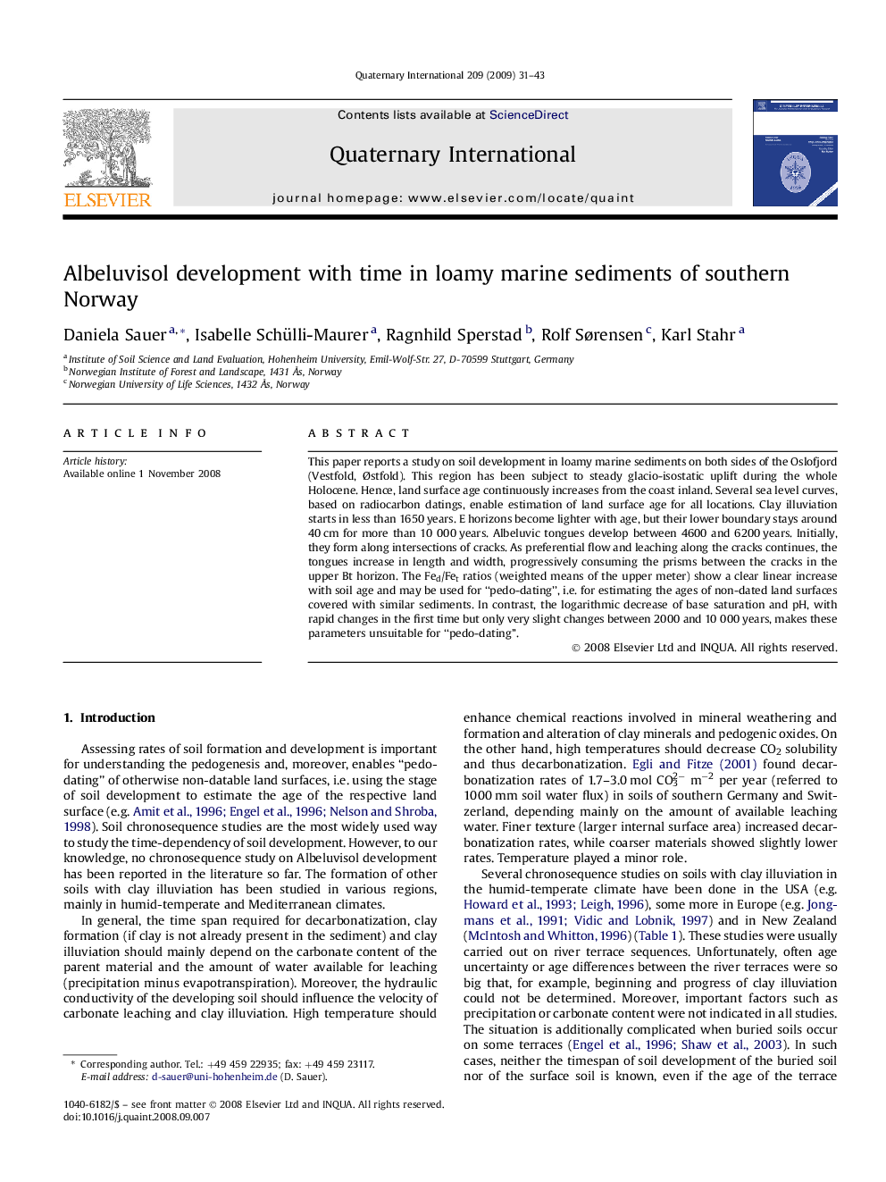 Albeluvisol development with time in loamy marine sediments of southern Norway