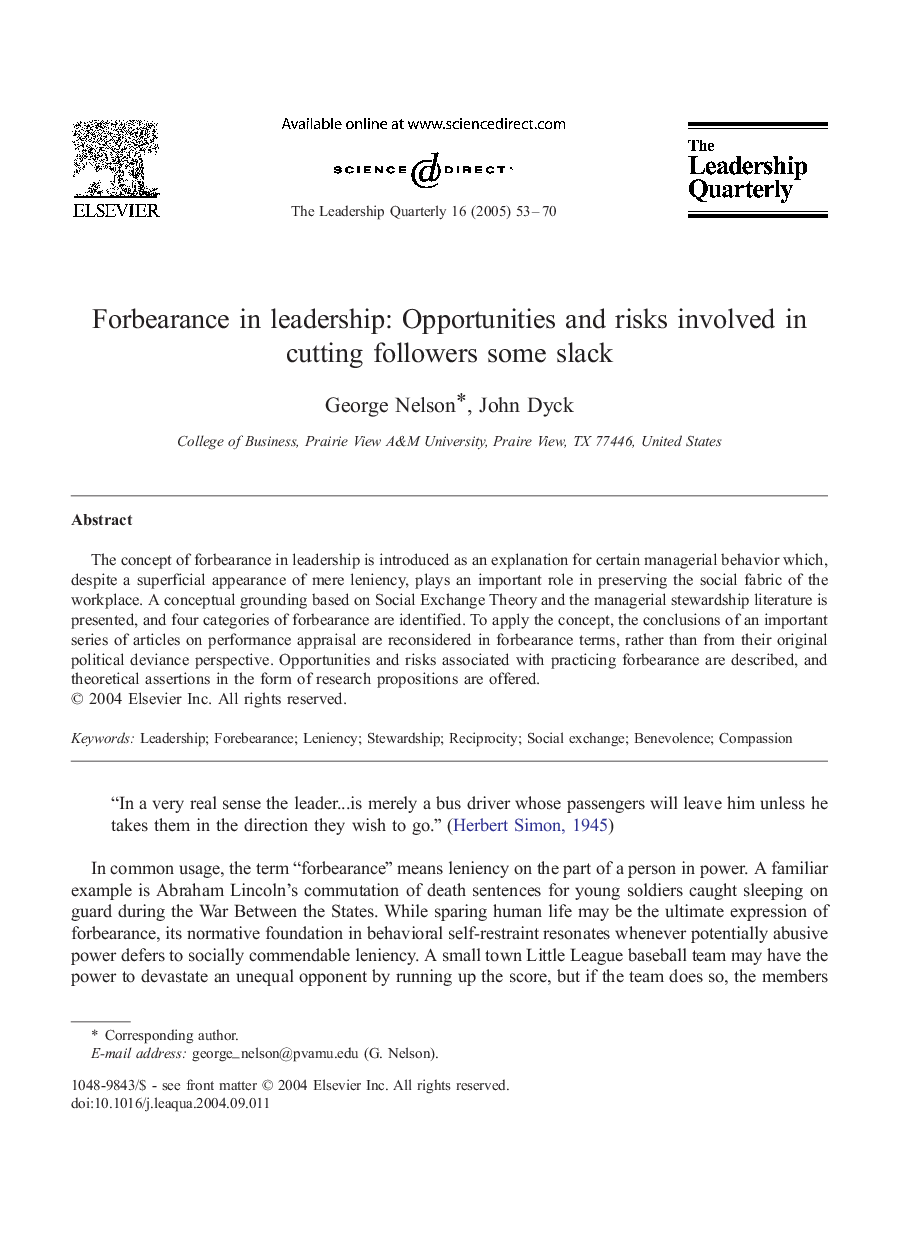 Forbearance in leadership: Opportunities and risks involved in cutting followers some slack