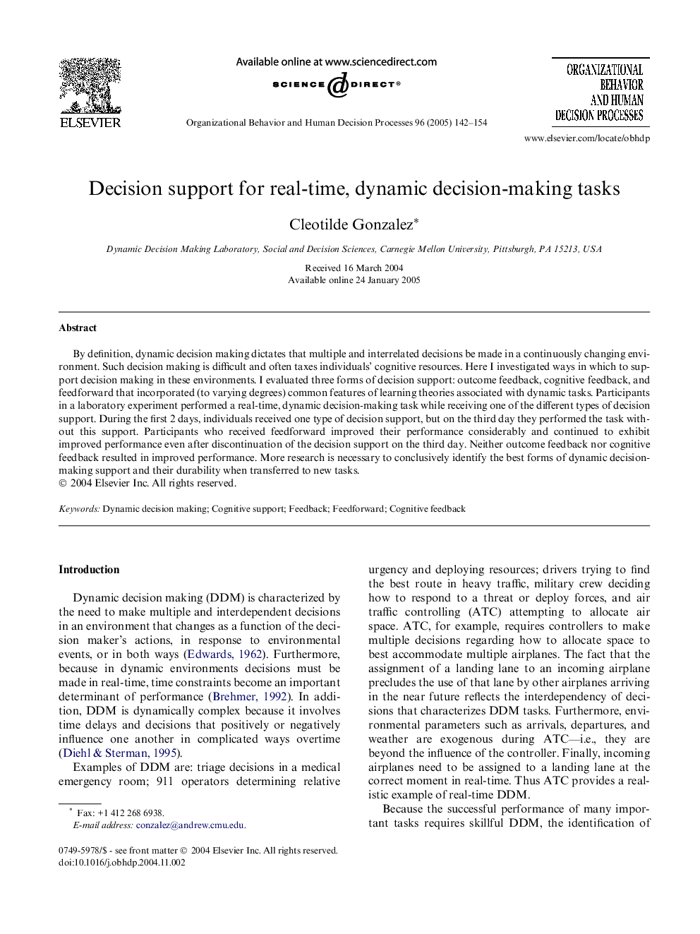 Decision support for real-time, dynamic decision-making tasks