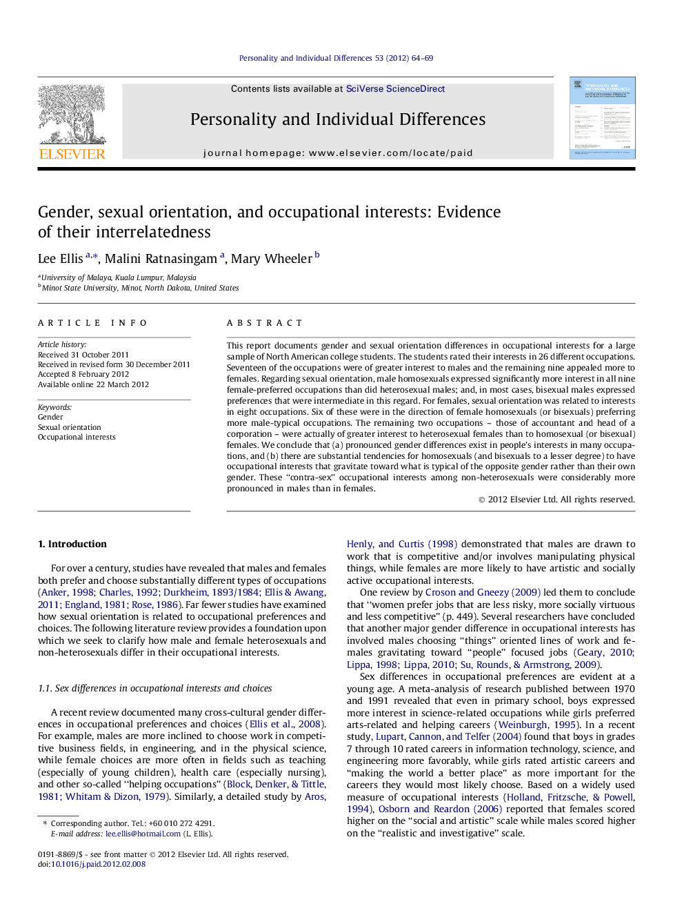 Gender, sexual orientation, and occupational interests: Evidence of their interrelatedness