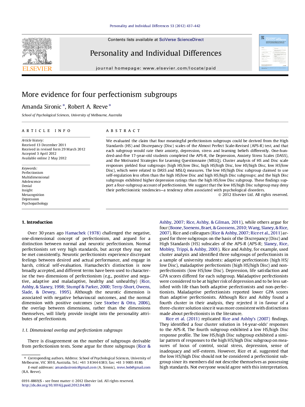 More evidence for four perfectionism subgroups