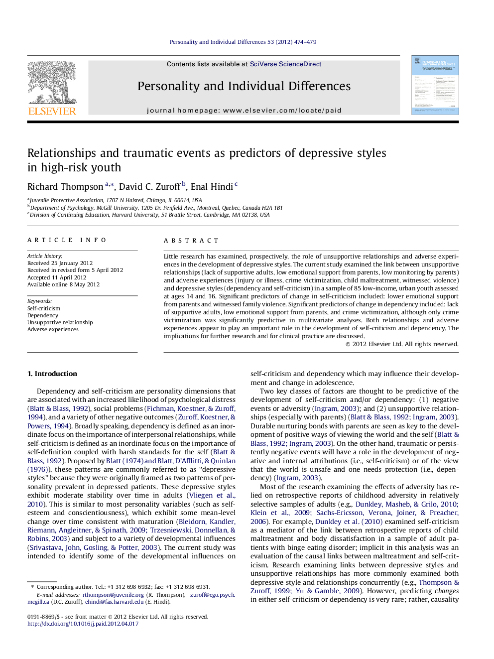 Relationships and traumatic events as predictors of depressive styles in high-risk youth