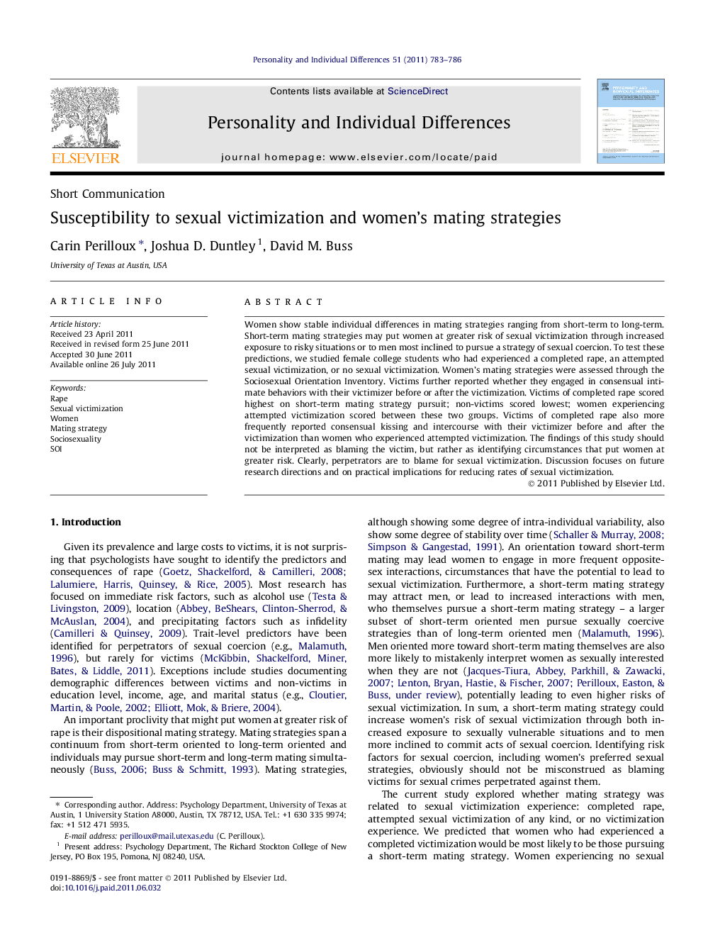 Susceptibility to sexual victimization and women's mating strategies