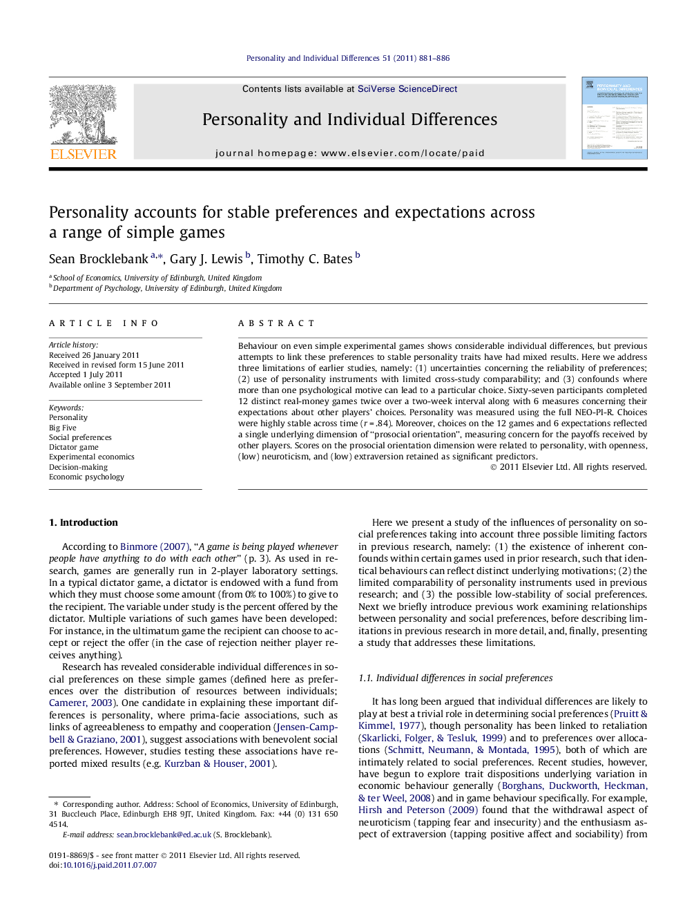 Personality accounts for stable preferences and expectations across a range of simple games