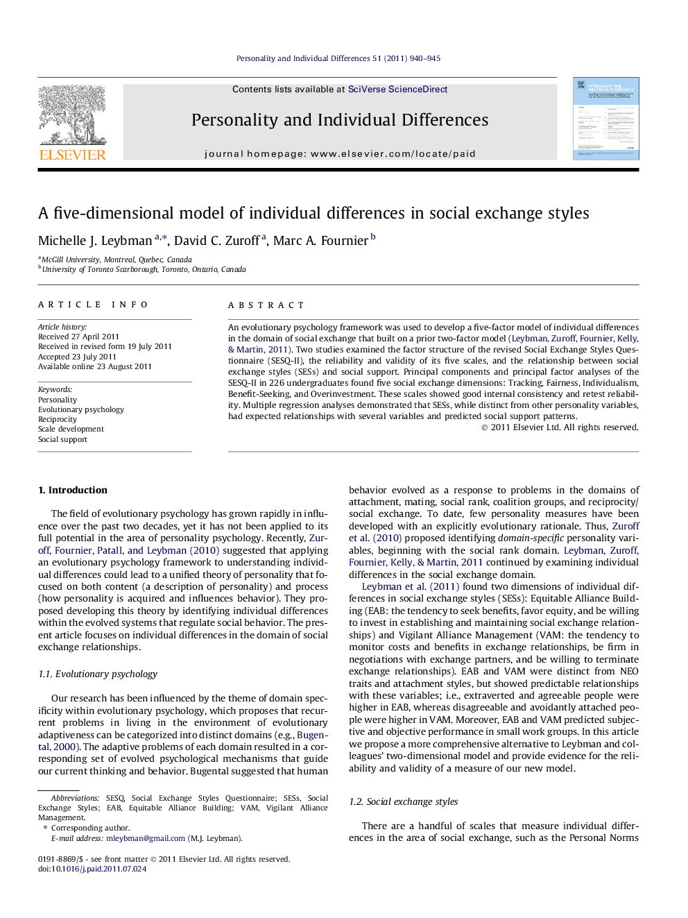 A five-dimensional model of individual differences in social exchange styles