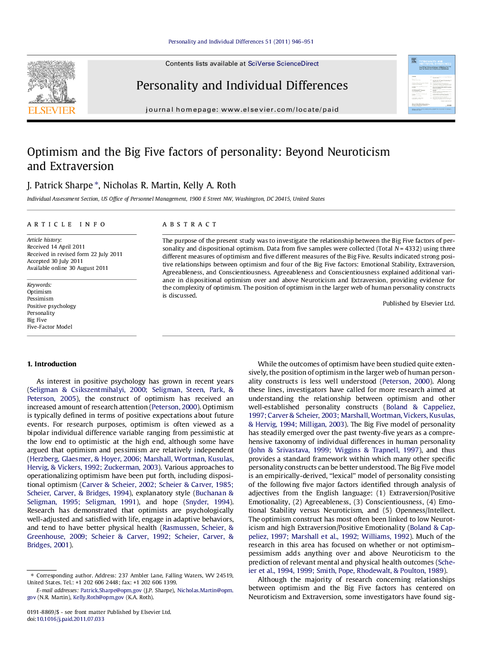 Optimism and the Big Five factors of personality: Beyond Neuroticism and Extraversion