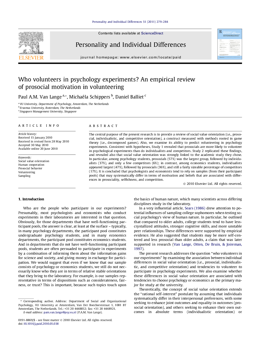 Who volunteers in psychology experiments? An empirical review of prosocial motivation in volunteering