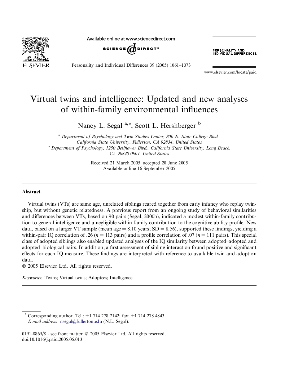 Virtual twins and intelligence: Updated and new analyses of within-family environmental influences