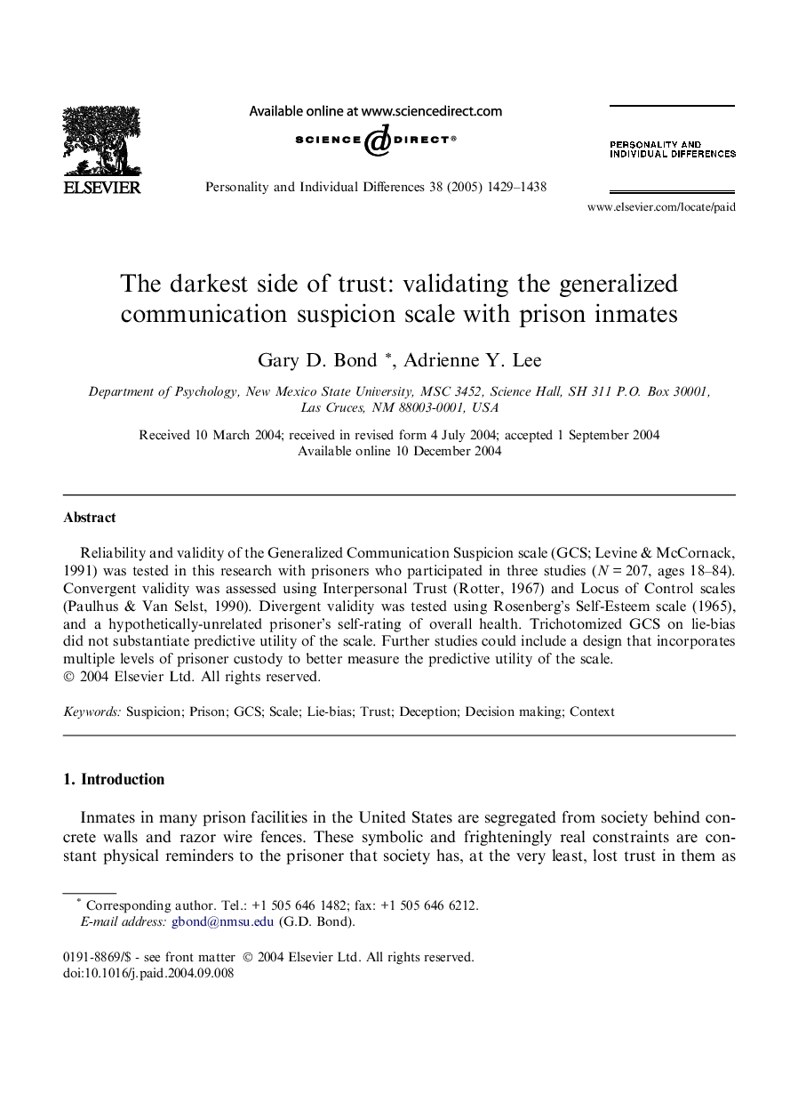 The darkest side of trust: validating the generalized communication suspicion scale with prison inmates